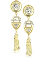 Yochi Rhinestone with Drop Metal and 14k Gold Plated Tassel Earrings