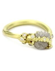 Vibes "Edgy" 18 Karat Gold and Raw Diamond Ring, Size 7.5