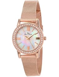 Lucien Piccard Womens LP-12006-RG-22MOP Veleta White Mother-Of-Pearl Dial Swarovski Crystal Accents Rose Gold Ion-Plated Mesh Stainless Steel Watch