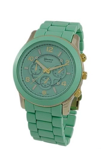 Geneva Platinum 9158 Women's Decorative Chronograph-style Matte Finish Link Watch- Mint