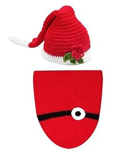 Jastore® Photography Prop Baby Red Chritmas Gift Costume Crochet Knitted Hat Diaper