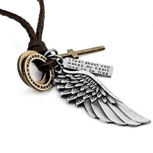 Justeel Herren Silber Gold Kreuz Engel Flügel Anhänger Halskette ,mit ketten, mit Geschenk-Box