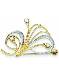 14K Gold Rhodium & CZ Swirl Pin