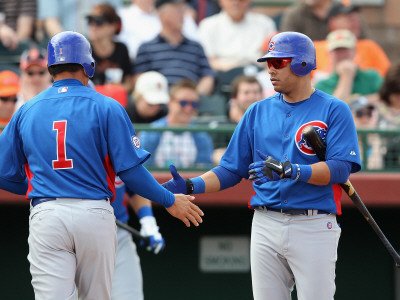 Chicago Cubs v San Francisco Giants, SCOTTSDALE, AZ - MARCH 01: Aramis Ramirez and Kosuke Fukudome Photographic Poster Print by Christian Petersen, 12x16