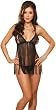 Sexy Black Babydoll Lace and Fringe Lingerie Sleepwear Set