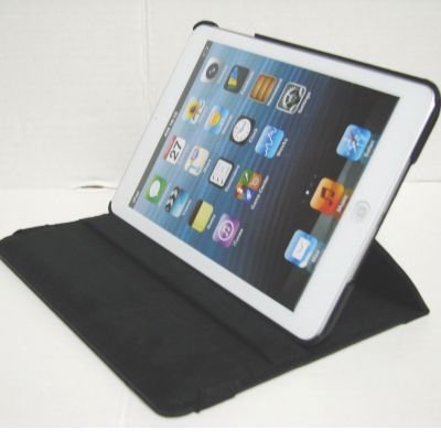 iPad mini ケース／アイパッド ミニ／スタンドＣ型／合皮製／牛皮模様／モニター回転式／ブラック／黒色