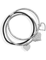 Oxidized and Leather Bangle Bracelet Set 925 Sterling Silver Designer