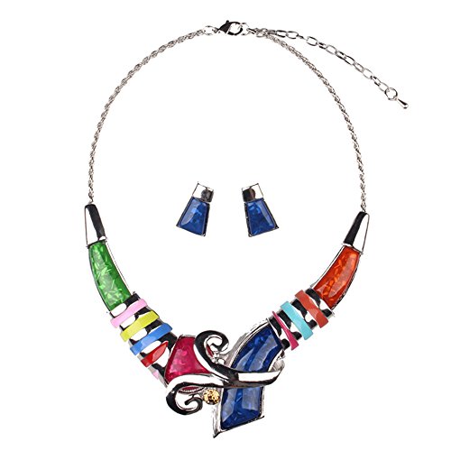 Girl Era Unique Colorful Resin Necklace Bib Statement Necklaces & Earring Set