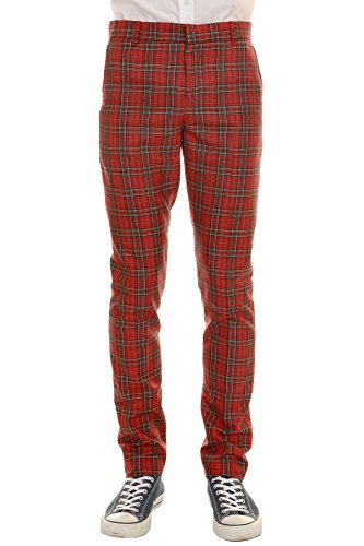 Mens 60s Vintage Retro Mod Ska Red Royal Stewart Tartan Trousers