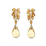 14K Yellow Gold 1/2 ct. Diamond and 22 5/8 ct. Citrine Drop Earrings
