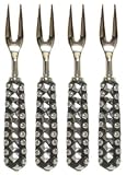 Decorative Shrimp Fork with Wooden Handle Metal Stud Decorated Set of Four