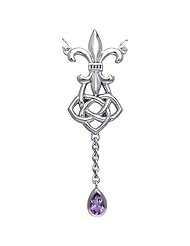 Sterling Silver Amethyst Fleur de Lis Celtic Knot Pendant with 18 Inch Box Chain Necklace