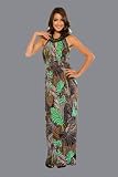 Jungle Print Long Dresses with Stone Halter Necklace