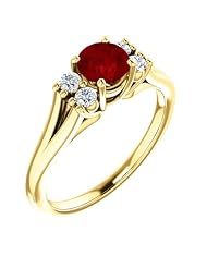 14K Yellow Gold 5.00mm Round Cut Ruby and Diamond Ring -- LIFETIME WARRANTY