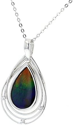 Ammolite Pendant Silver &amp; Cubic Zirconia Ammolite Pendant with 18" Sterling-silver Chain