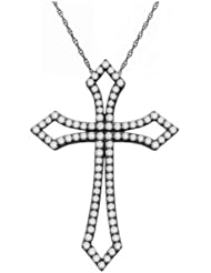1 Carat 14k White Gold Diamond Cross Pendant Necklace with Black Rhodium finish matching Rope Chain