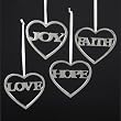 Club Pack of 48 Silver Heart Faith, Joy, Peace & Love Heart Christmas Ornaments