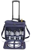 Classic Picnic Cooler For Four w/Wheels (Navy w/Gingham Napkins)