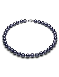 PremiumPearl 9.5-10.5mm Black Freshwater Pearl Necklace AAA Quality White Gold, 18" Length