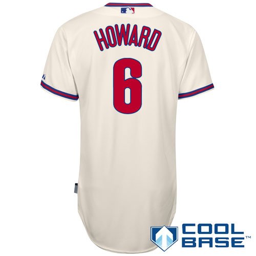 MLB Men's Philadelphia Phillies Ryan Howard Six Button Cool Base Authentic Alternate Jersey (Ivory, 40/Medium)