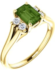 14K Yellow Gold 7.00x5.00mm Emerald Cut Green Tourmaline and Diamond Ring -- LIFETIME WARRANTY