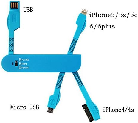 Yumi 3 in1 USB Swiss Army Knife Multifunction Charger Cable for IPad4,IPhone5/6,iPod,most micro-USB and mini-USB Mobile Device High Tech Multi-Tool Adaptor (Blue)