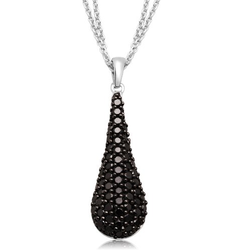 10k White Gold Black Diamond Enhance Drop Pendant (3/4 cttw), 18"
