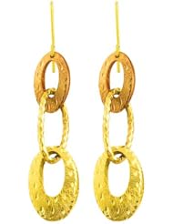 14 Karat Two-tone Gold Diamond-cut/ Satin Graduated Oval Dangle Earrings