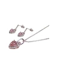 Nickel Free Sterling Silver Pendant & Earring Sets Pink CZ Heart Set