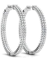4.50 ct Ladys Two Row Round Cut Diamond Hoop Earrings in 14 karat White Gold