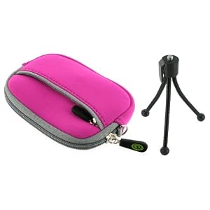 Neoprene Sleeve Case (Magenta) and Spider Tripod for Olympus FE-4030 Digital Camera Pink