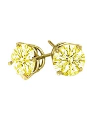 1.00 Carat Brilliant Round Yellow Diamond Stud Earrings SI2