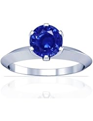 18K White Gold Round Cut Blue Sapphire Solitaire Ring (GIA Certificate)