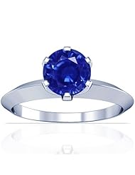 14K White Gold Round Cut Blue Sapphire Solitaire Ring (GIA Certificate)