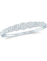14k Yellow OR White Gold Round and Princess Cut Channel Set Diamond 9 Nine Stone Setting Style Bangle Bracelet (3.05 cttw)