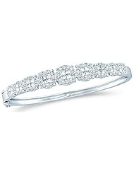 14k White Gold Round and Princess Cut Channel Set Diamond 9 Nine Stone Setting Style Bangle Bracelet (3.05 cttw)