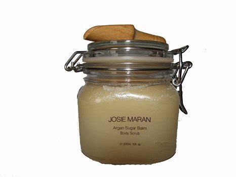 Josie Maran Argan Sugar Balm Body Scrub 10oz Sealed Jar Vanilla Amber with Wooden Scoop Unboxed