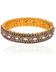 Sterling Silver Gold Plated Vermeil Bangle Bracelet Free Size Jewelry Cz Handmade