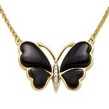 Butterfly Necklace with Black Coral in 14K Yellow Gold - Large