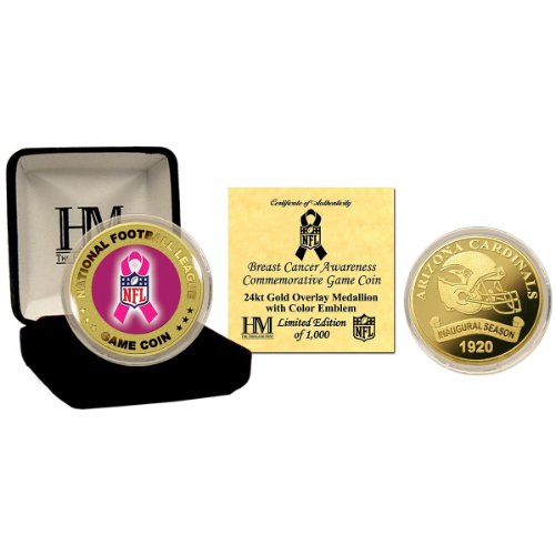 Highland Mint Arizona Cardinals 24 KT Breast Cancer Awareness Game Coin