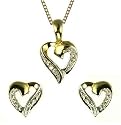 9ct Gold Ladies Diamond Heart Pendant and Earring Set 18" Curb