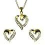 9ct Gold Ladies Diamond Heart Pendant and Earring Set 18" Curb