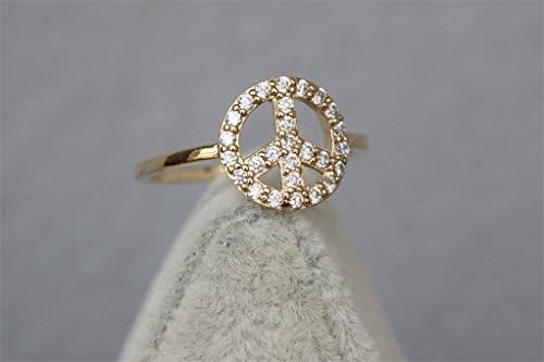 MP Micropave Setting of AAA Quality White Clear CZ Stones Pave Peace No War Ring Golden Color 18K Gold Plated Gift for Her Promise Ring Engagement Ring Anniversary Ring Chic Ring Party Ring Must Have Ring US 6 ADP 0704