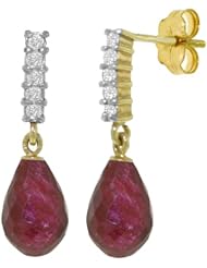 14k Gold Drop Earrings with Genuine Diamonds & Rubies