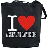 Canvas Tote Bag Black  I Love Australian Cattle Dog  Classic Dog