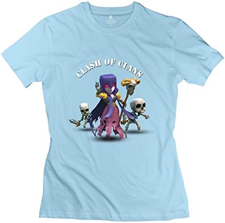 Custom Made Women's Fashion T Shirts Clash Clans App Games Skull Size L SkyBlue