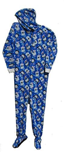 Fun Apparel Womens Fun Prints Footies Footed One Piece Pajamas with Hood, Penguins &amp; Polar Bears, Small