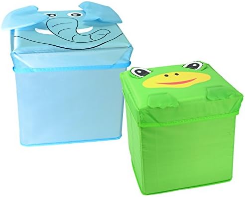 Frog and Elephant Themed Storage Cubes for Children by Harbor Creek, Kids Closet Organizers are Ideal for Baby or Toddler Clothes, Toys, Games and Books (2-Pack, Frog and Elephant)