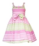 Rare Editions Girls 2-6x Striped Linen Dress,Pink/Lime,6