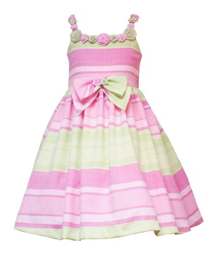 Rare Editions Girls 2-6x Striped Linen Dress,Pink/Lime,5